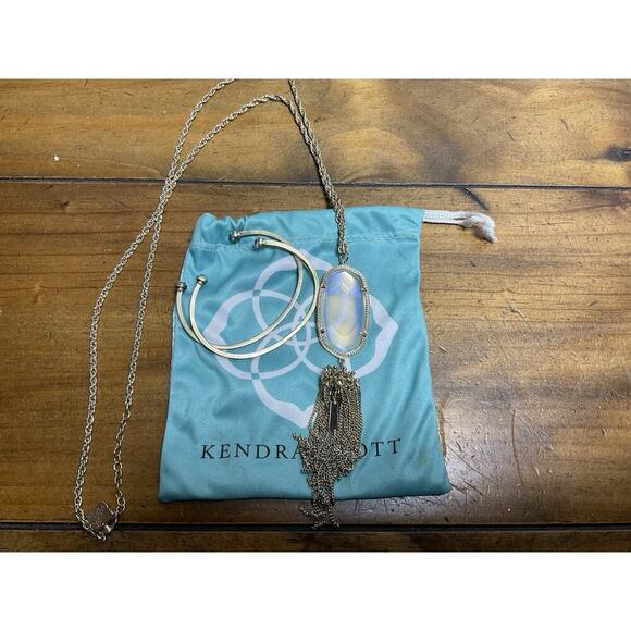 Kendra Scott Bracelets Open Bangles Stacking Crystal Caps Gold With Necklace - Picture 2 of 11